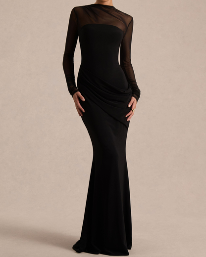 Diva Maxi Dress | Black Jersey & Mesh, High Neck
