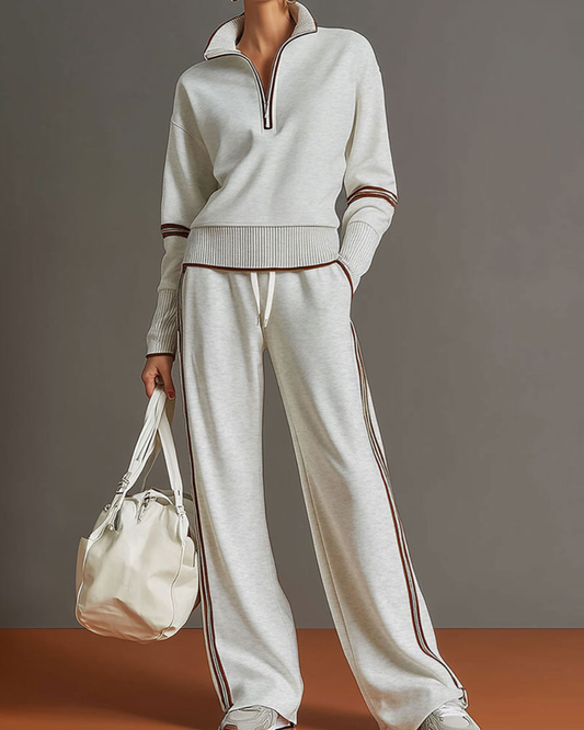 Retro Sporty Set | Half-Zip Sweatshirt and Wide-Leg Pants