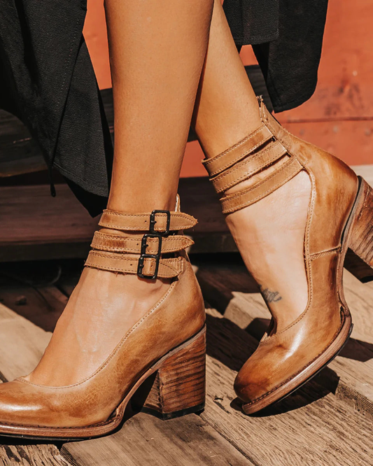 Aubrey Ankle Shoes | Durable Faux Leather, Block Heel