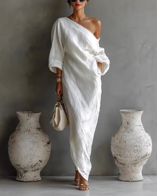 Daisy One Shoulder Dress | Textured Linen, Asymmetrical Hem