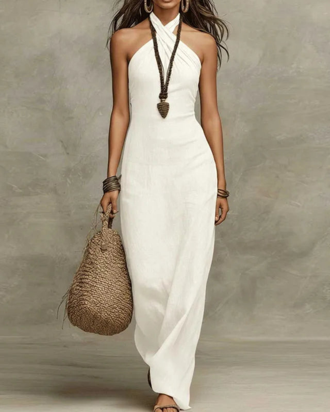 Adele Linen Dress | Bohemian Halter Style
