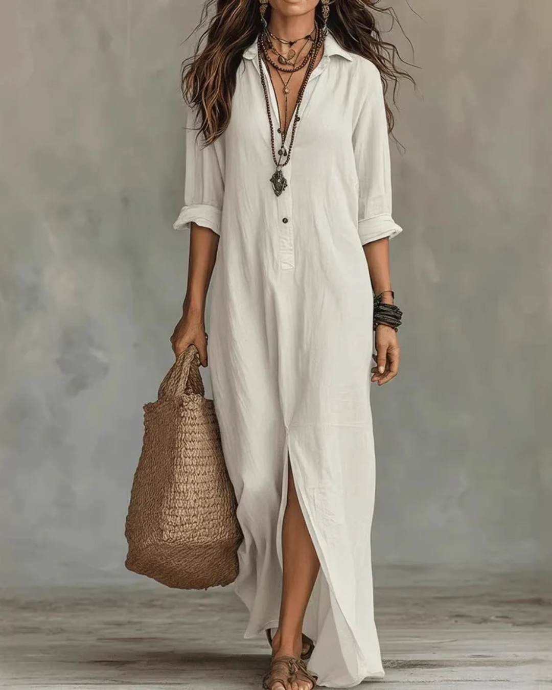 Ava Linen Shirt Dress | Soft Cotton, Ankle-Length