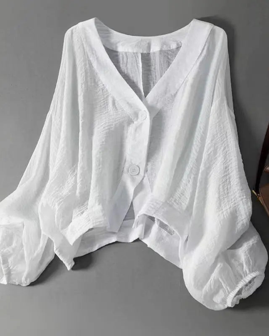 Elysia Summer Blouse | Cotton-Linen Blend, Batwing Sleeves