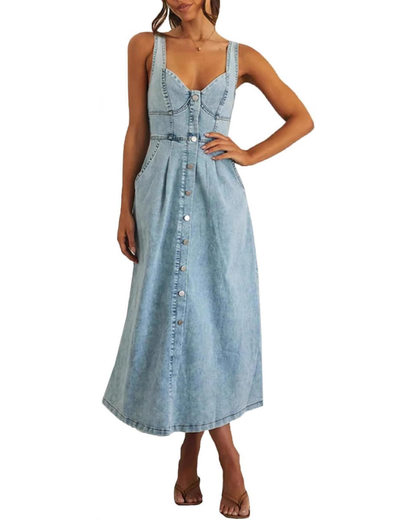 Jade Denim Dress | Classic Button-Front, Sleeveless