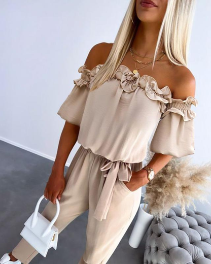 Cami Jumpsuit | Off-Shoulder, Flirty Frill Design