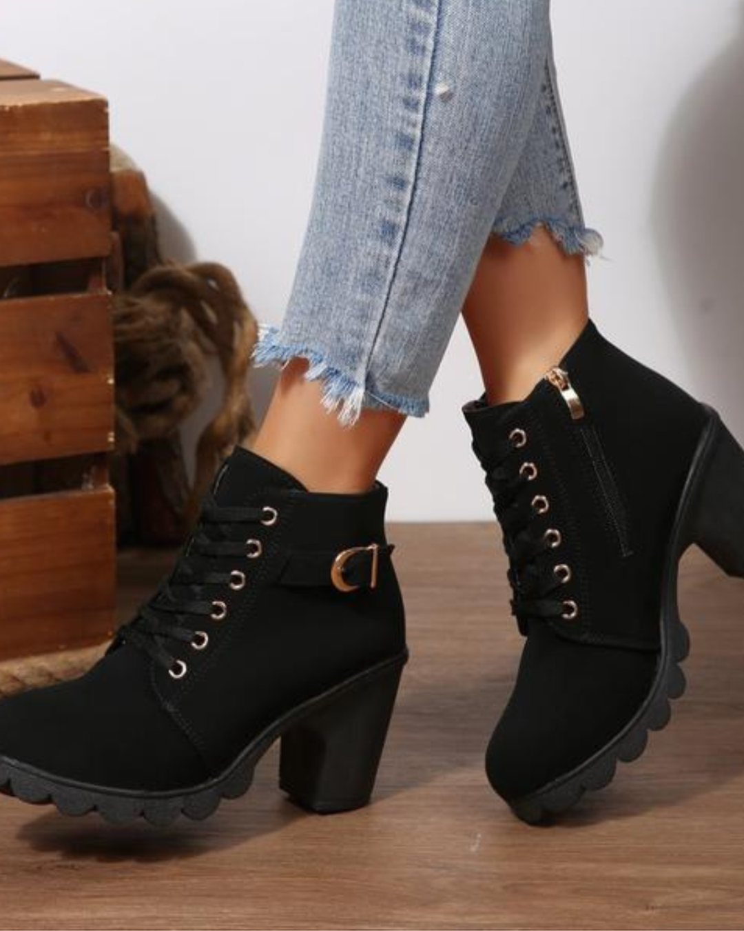Kavon Ankle Boots | Chunky Lace-Up with Metal Buckle
