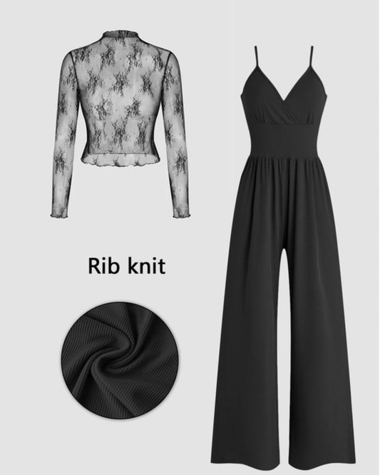 Mira Jumpsuit Set | Lace Sleeve, High-Waist