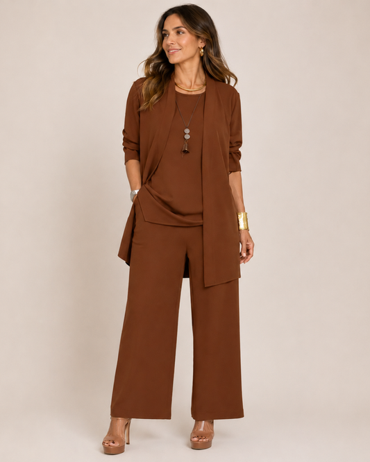 Sleek Pant Set | Three-Piece with Vest and Wide Pants