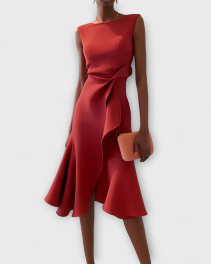 Sienna Midi Dress | Asymmetric Draped Design
