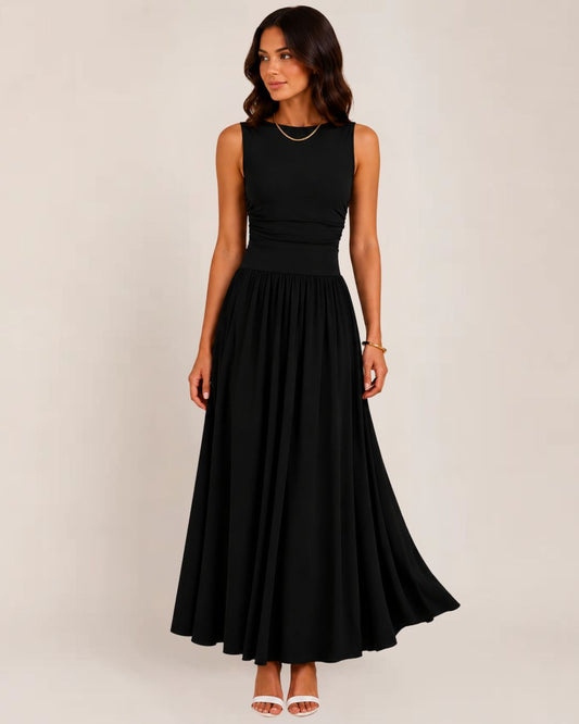 Sera Black Maxi Dress | Sleeveless, Ruched High Waist, Elegant Long Dress for Women
