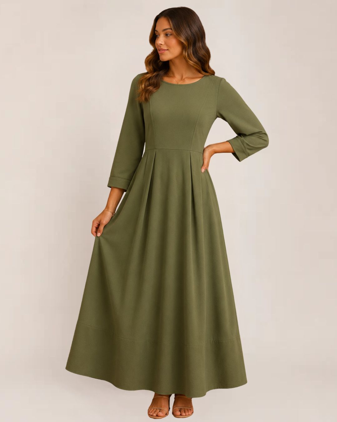 Ivy Midi Dress | Flowing 3/4 Sleeve, Available in Green and Black