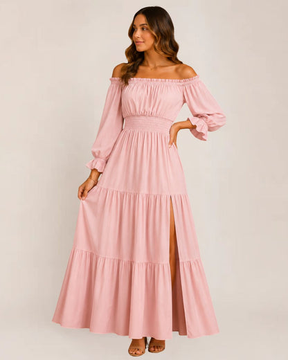 Luxe Lexie Dress | Off-Shoulder Tiered Maxi Summer Dress for Wedding Guests