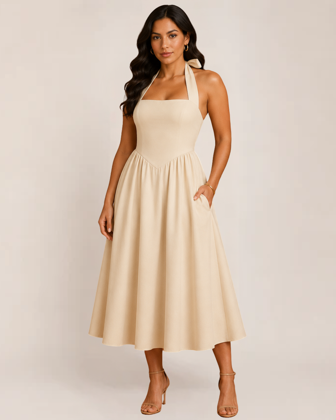 Wina Women's Dress | Halter Neck, Sleeveless, Available in White and Black, Plus Size Options