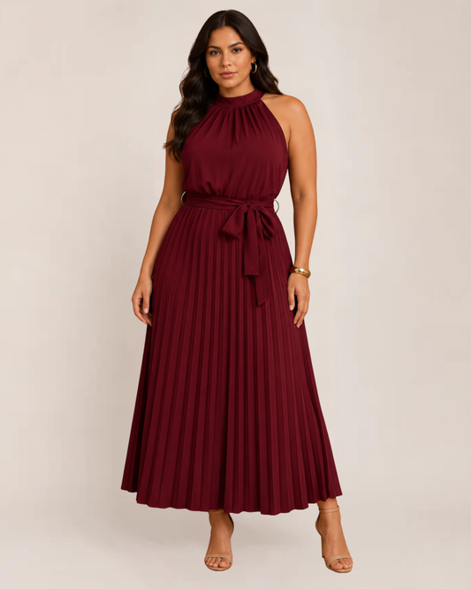 Celia Midi Dress | Elegant Pleated Halter Design, Perfect for Summer Weddings