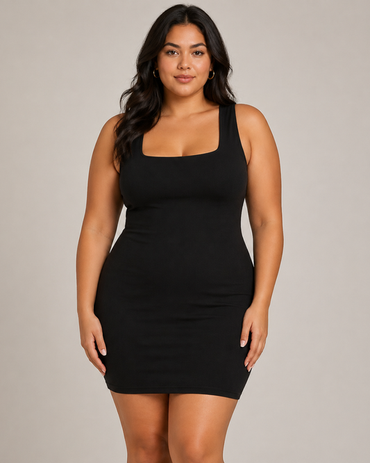 Seamless Square Neck Mini Dress | Women's Black Dress