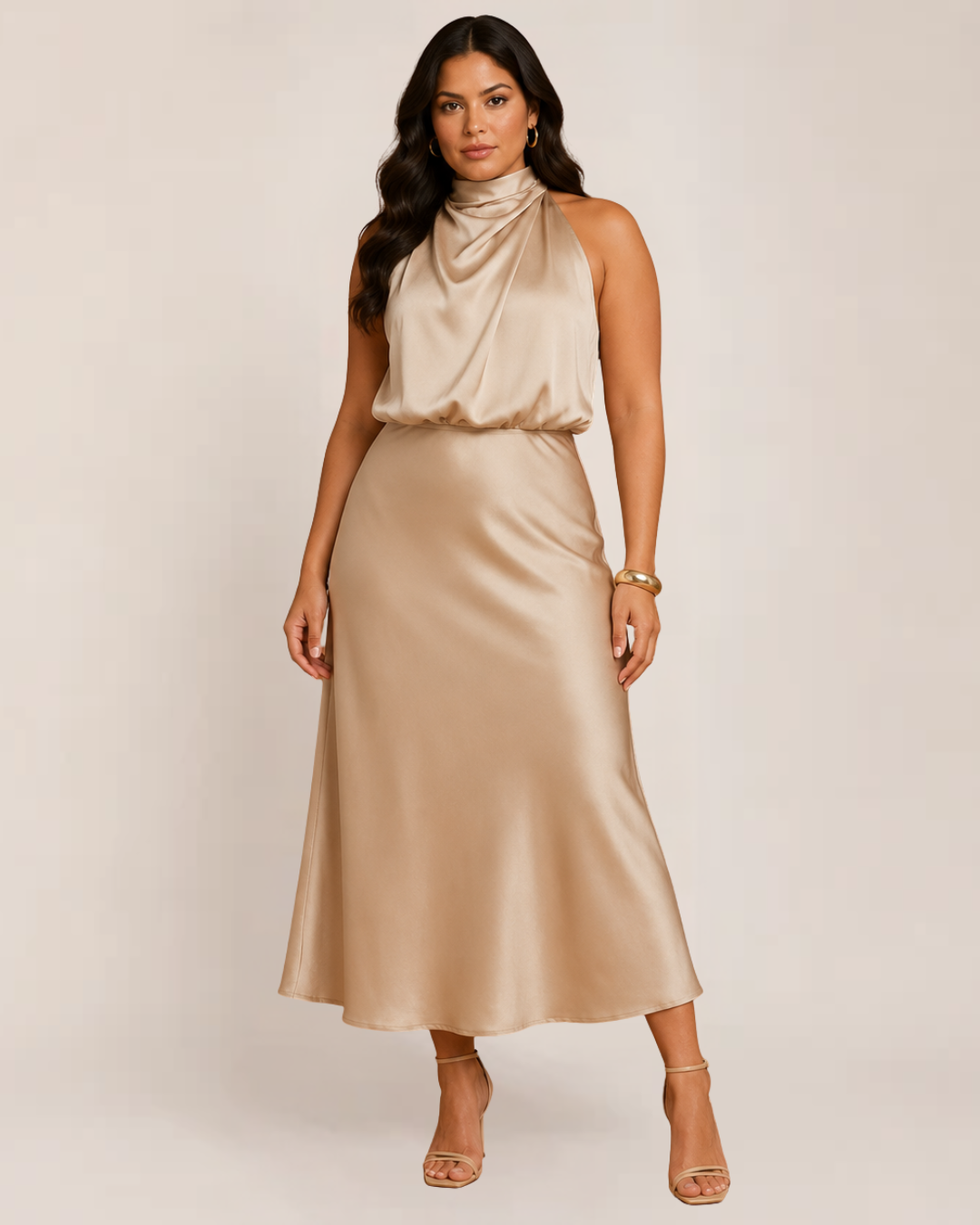 Elysia Evening Dress | Satin Halter, Flattering Fit for Formal Wedding Guest