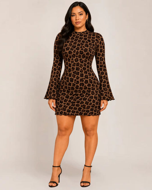 Lina Bodycon Dress | Leopard Print, Long Sleeve Cocktail Dress