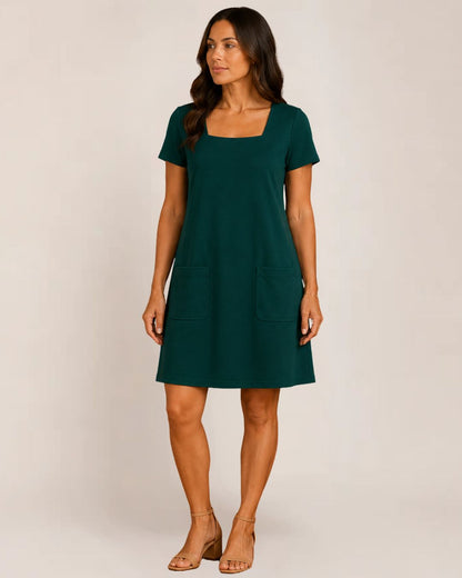 Lola Mini Dress | Square Neck, Relaxed Fit, Pockets, Black Summer Dress