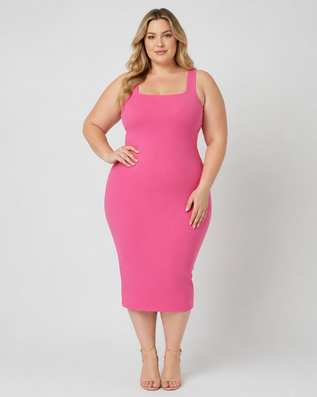 Square Neck Shapewear Midi Dress | Women's Body Shaping Dress