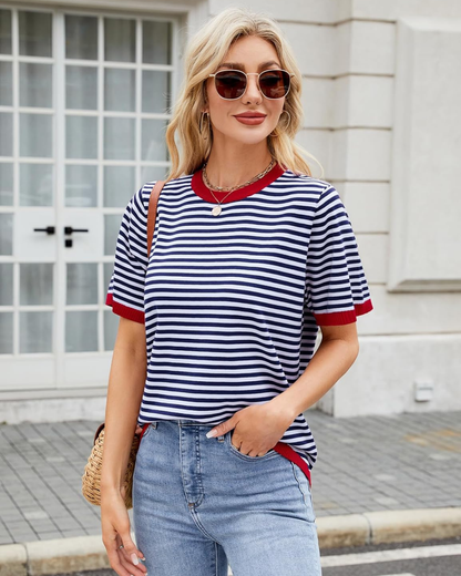 Sofia Women's T Shirt | Lightweight Striped Knit, Loose Fit