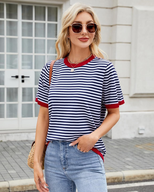 Sofia Women's T Shirt | Lightweight Striped Knit, Loose Fit