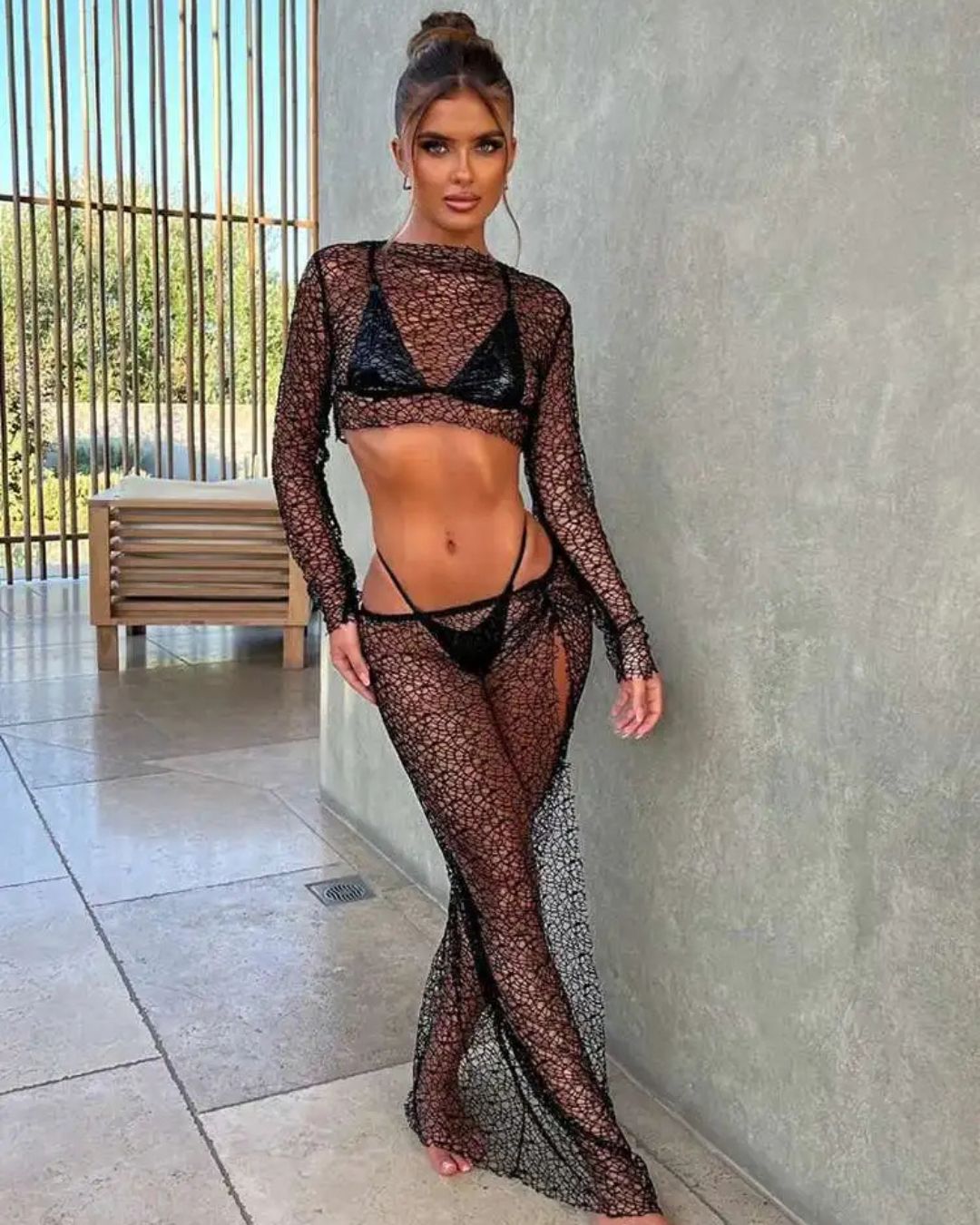 Talia Women's Outfit | Mesh Crop Top & Maxi Skirt for Parties
