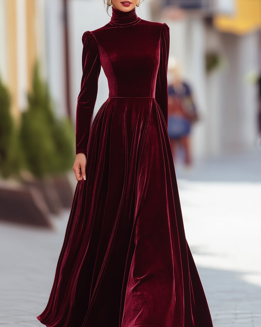 Bella Maxi Dress | Long Sleeve, Burgundy Velvet