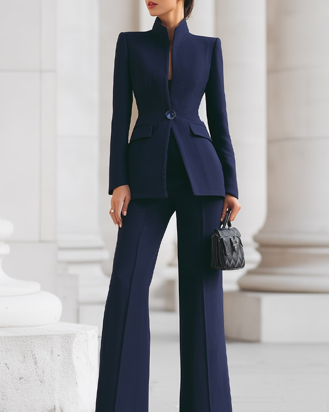 Moya Blazer Set for Women | High-Collar, Wide-Leg Trousers