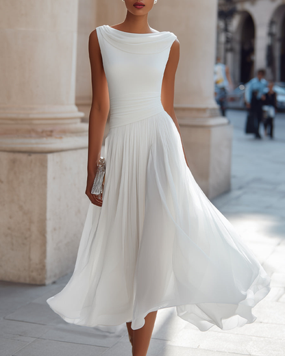 Mira Floral Midi Dress | Draped Neck, Pleated Skirt
