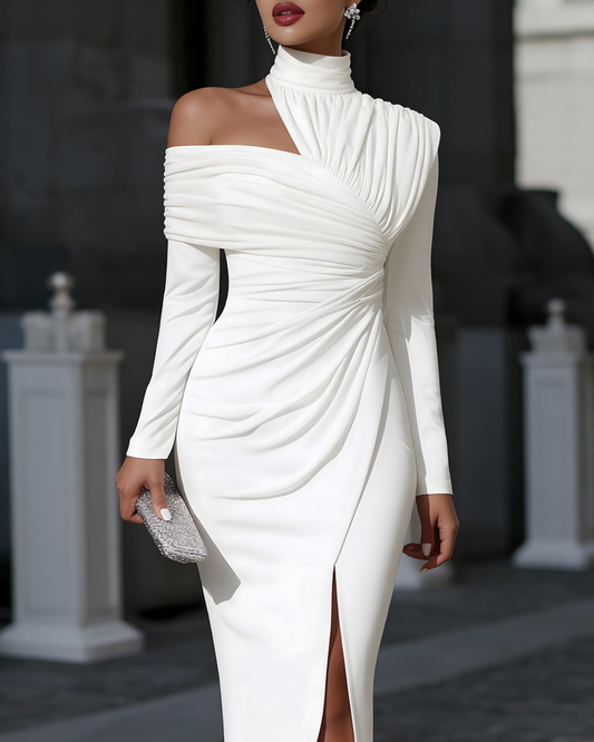 Ava Evening Gown | Asymmetric Draped, High-Neck Design for Formal Events