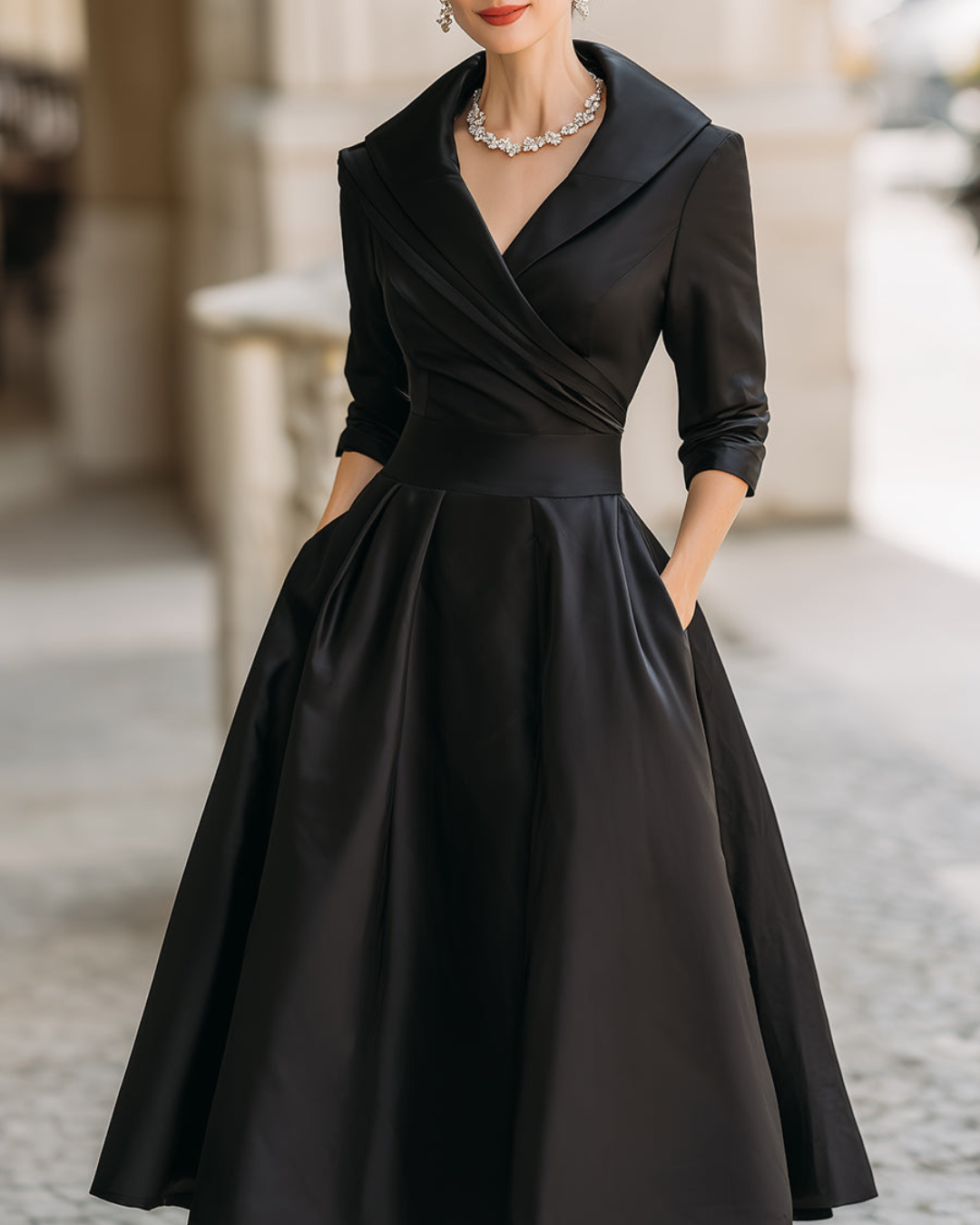 Mira Midi Dress | Vintage Satin Wedding Guest Dress, A-Line Silhouette