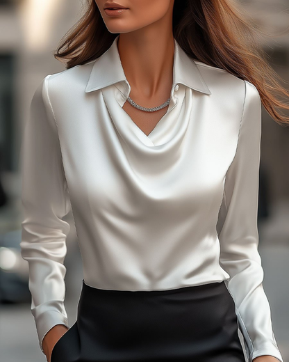 Mira Silk Blouse | Elegant Draped Neckline, Comfortable Fit for Women