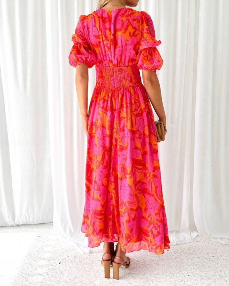 Viva Maxi Dress | Floral Print, Puff Sleeves, V-Neck, Long Length 3