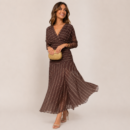 Wendy Summer Dress | V-Neck, Open Shoulder, Printed Mesh