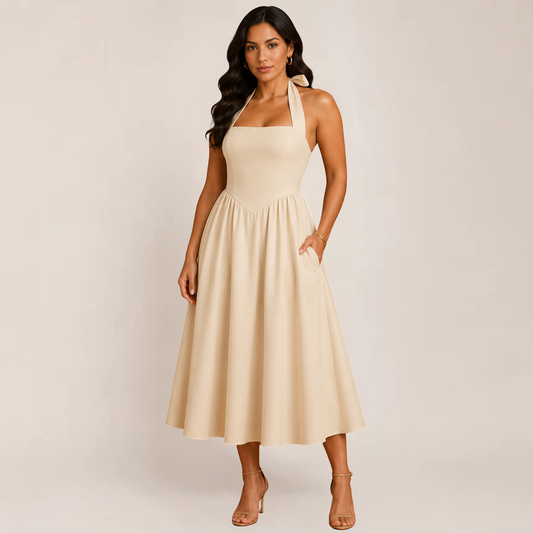Wina Women's Dress | Halter Neck, Sleeveless, Available in White and Black, Plus Size Options