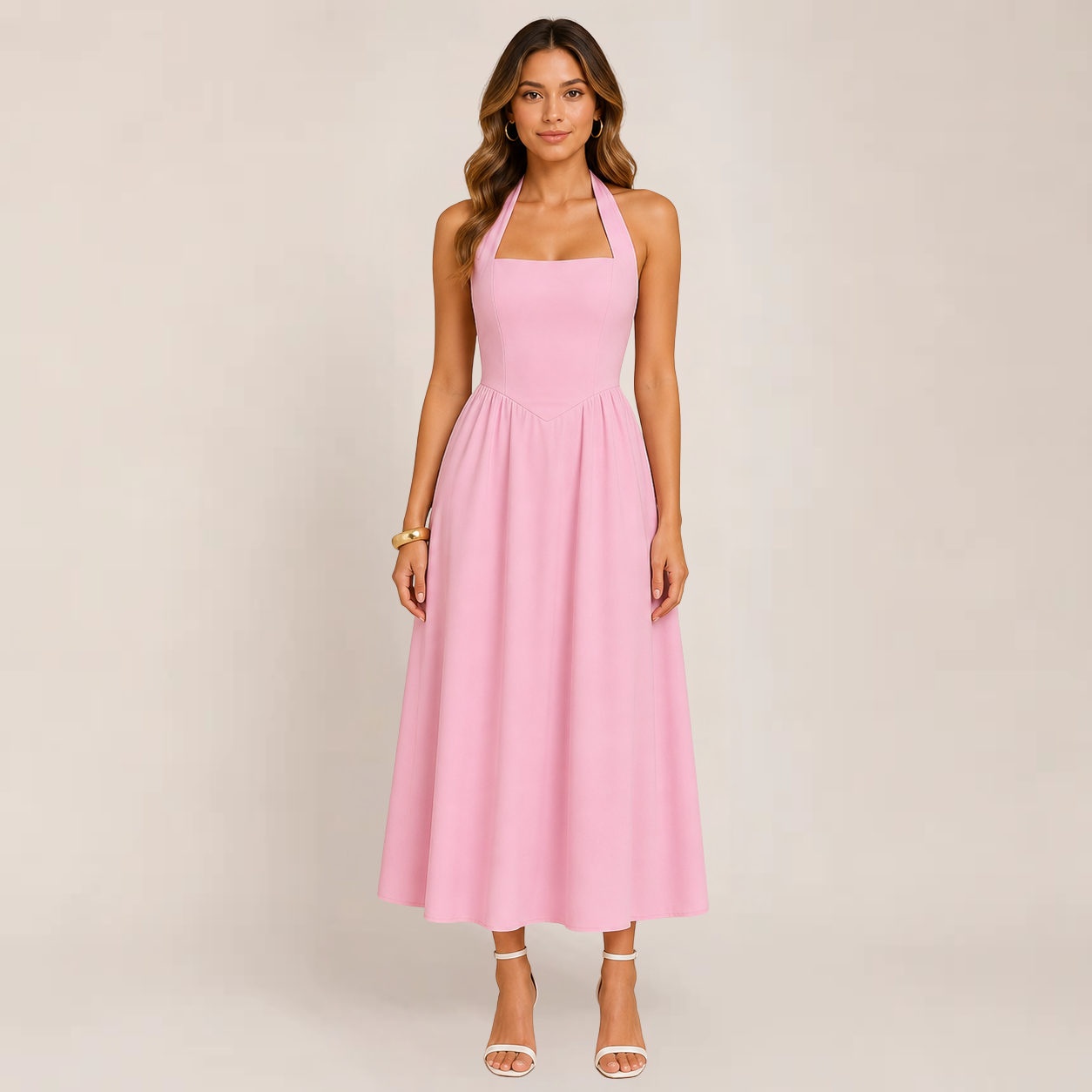 Wina Women's Dress | Halter Neck, Sleeveless, Available in White and Black, Plus Size Options