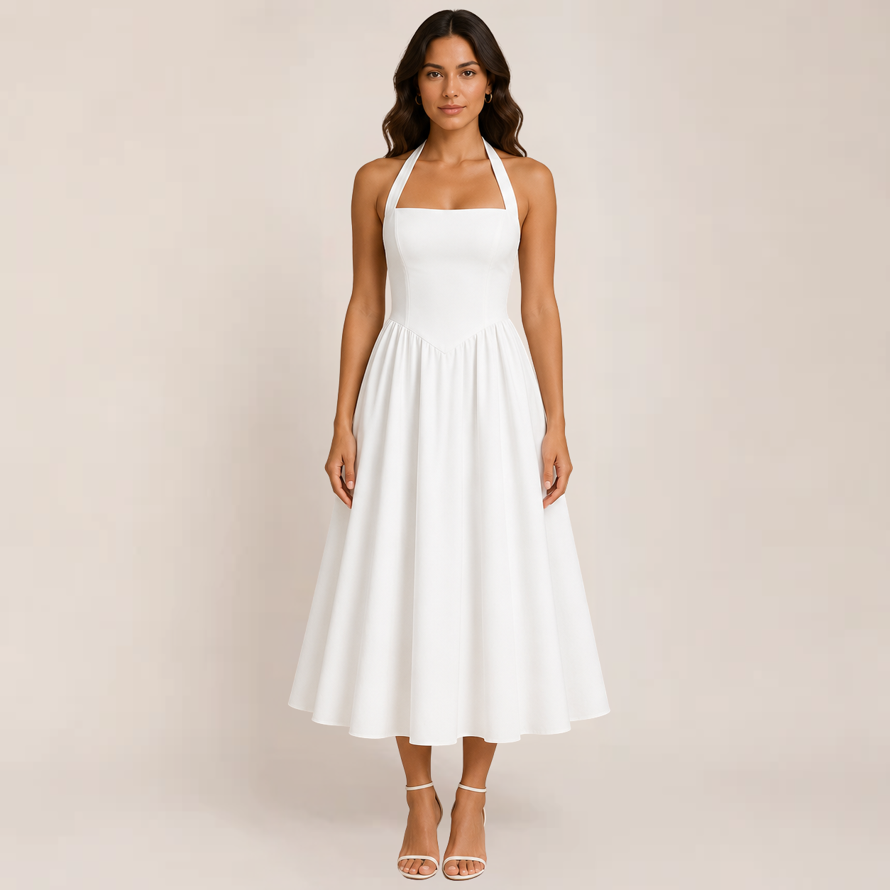 Wina Women's Dress | Halter Neck, Sleeveless, Available in White and Black, Plus Size Options