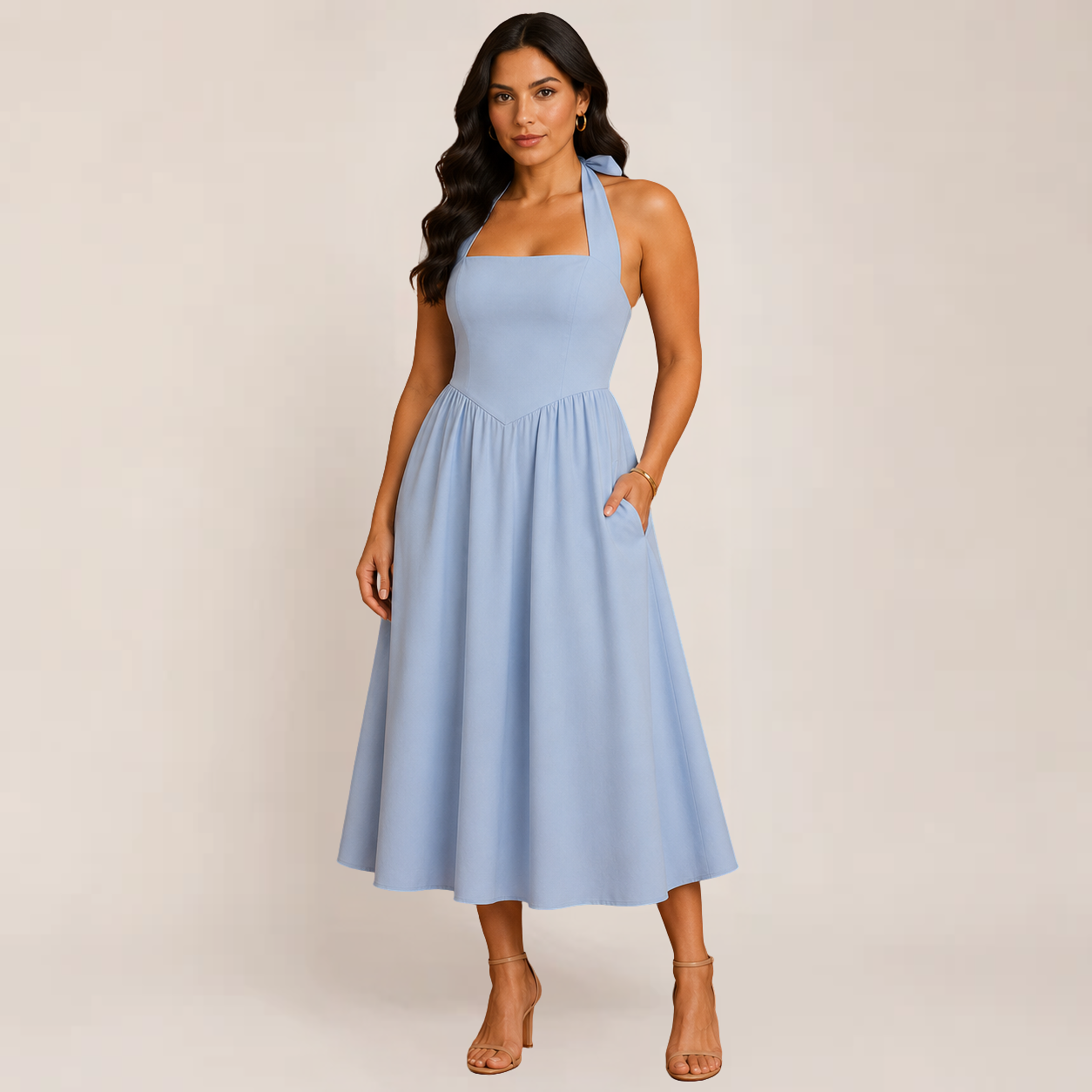 Wina Women's Dress | Halter Neck, Sleeveless, Available in White and Black, Plus Size Options
