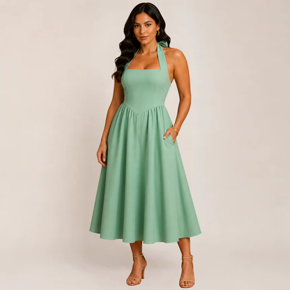 Wina Women's Dress | Halter Neck, Sleeveless, Available in White and Black, Plus Size Options