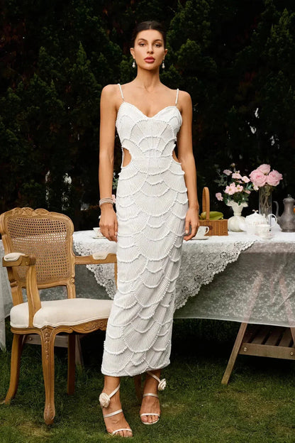 Wira Evening Gown | Sequined Midi Dress with Cutouts for Formal Events 0