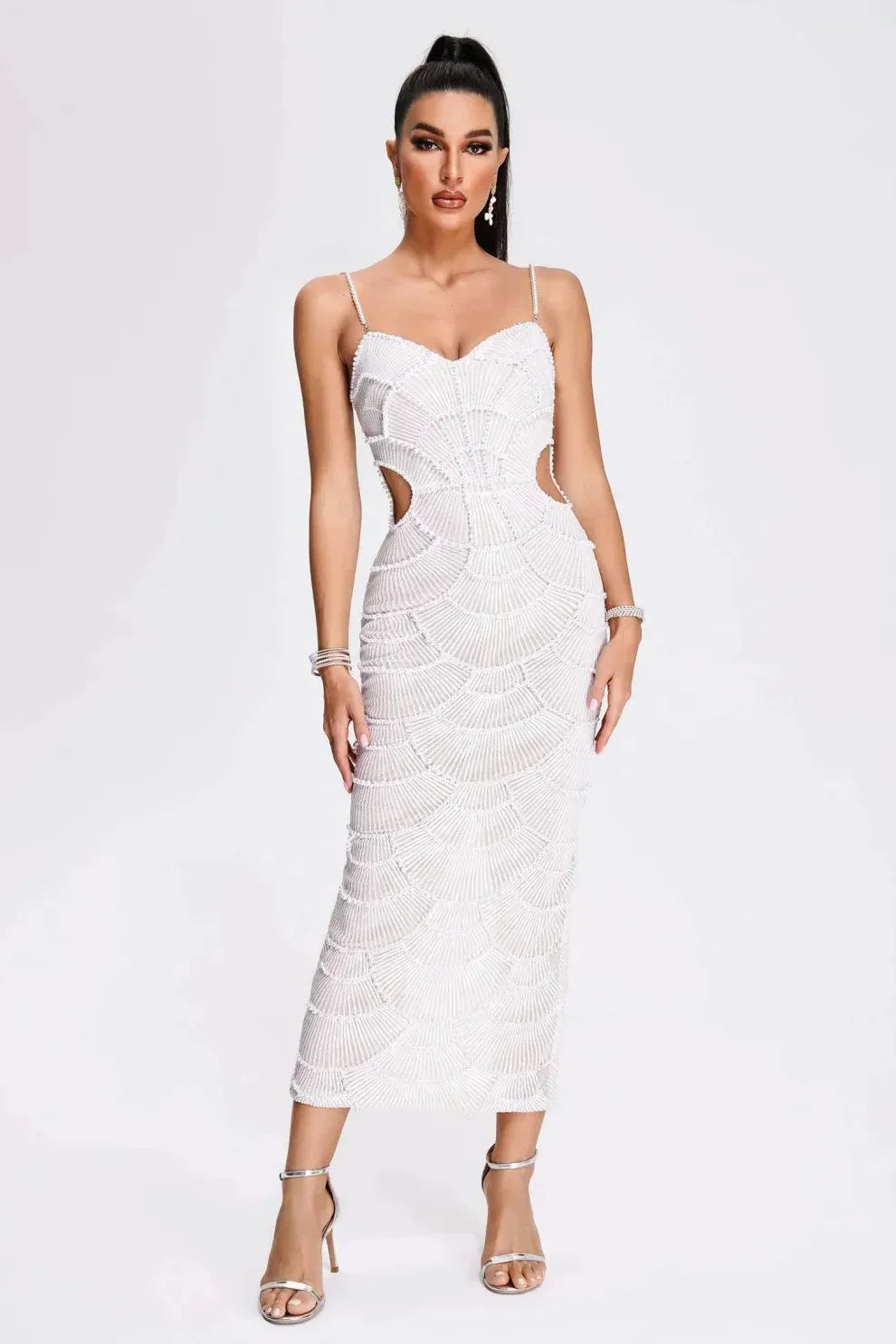Wira Evening Gown | Sequined Midi Dress with Cutouts for Formal Events 7
