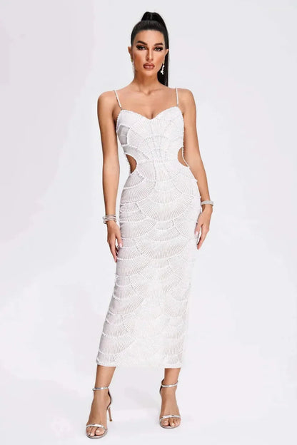 Wira Evening Gown | Sequined Midi Dress with Cutouts for Formal Events 7