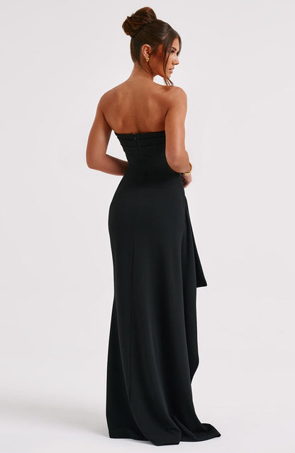 Zara Black Maxi Dress | Luxury Double Stretch Crepe, Strapless 3