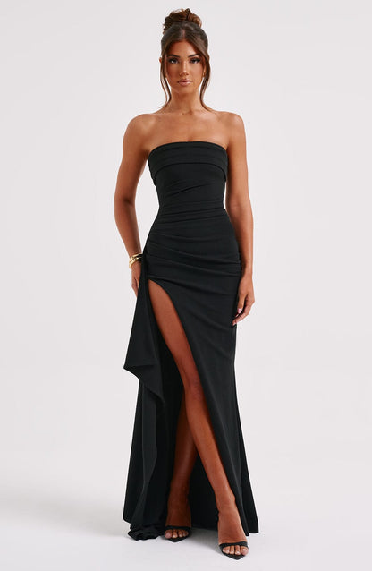 Zara Black Maxi Dress | Luxury Double Stretch Crepe, Strapless 5