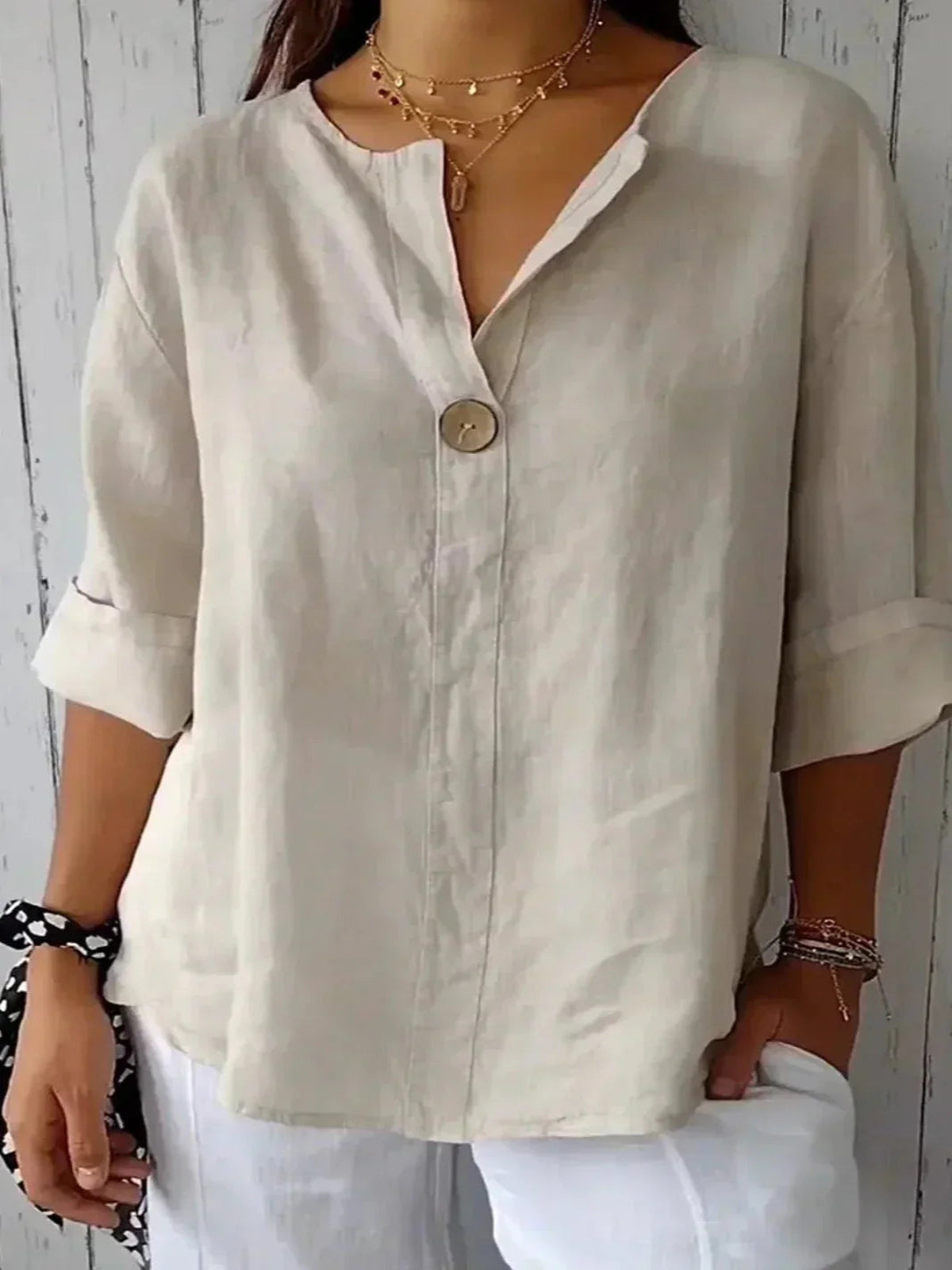 Zara Women's Blouse | Lightweight Linen, Relaxed Fit V-Neck 0