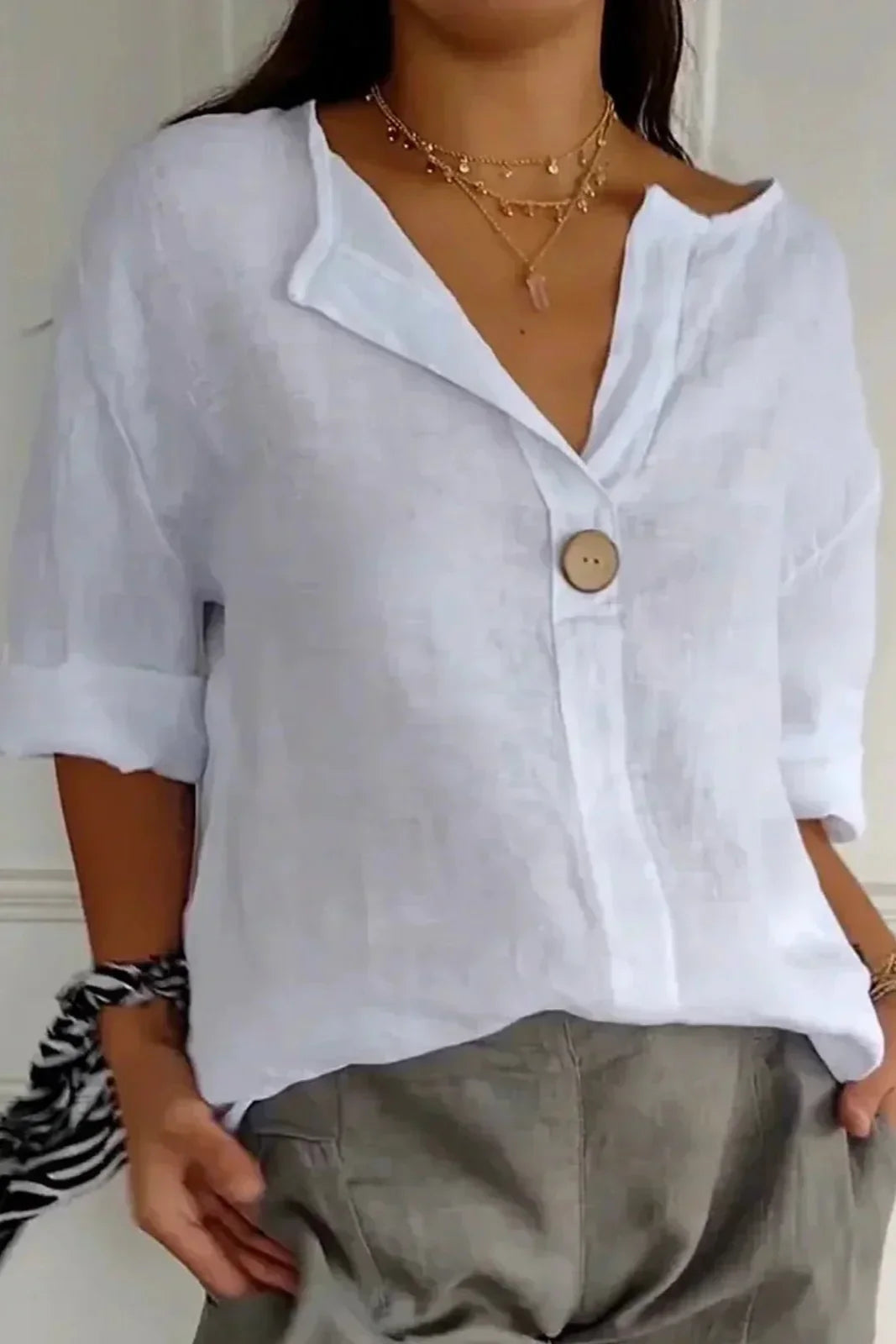 Zara Women's Blouse | Lightweight Linen, Relaxed Fit V-Neck 2